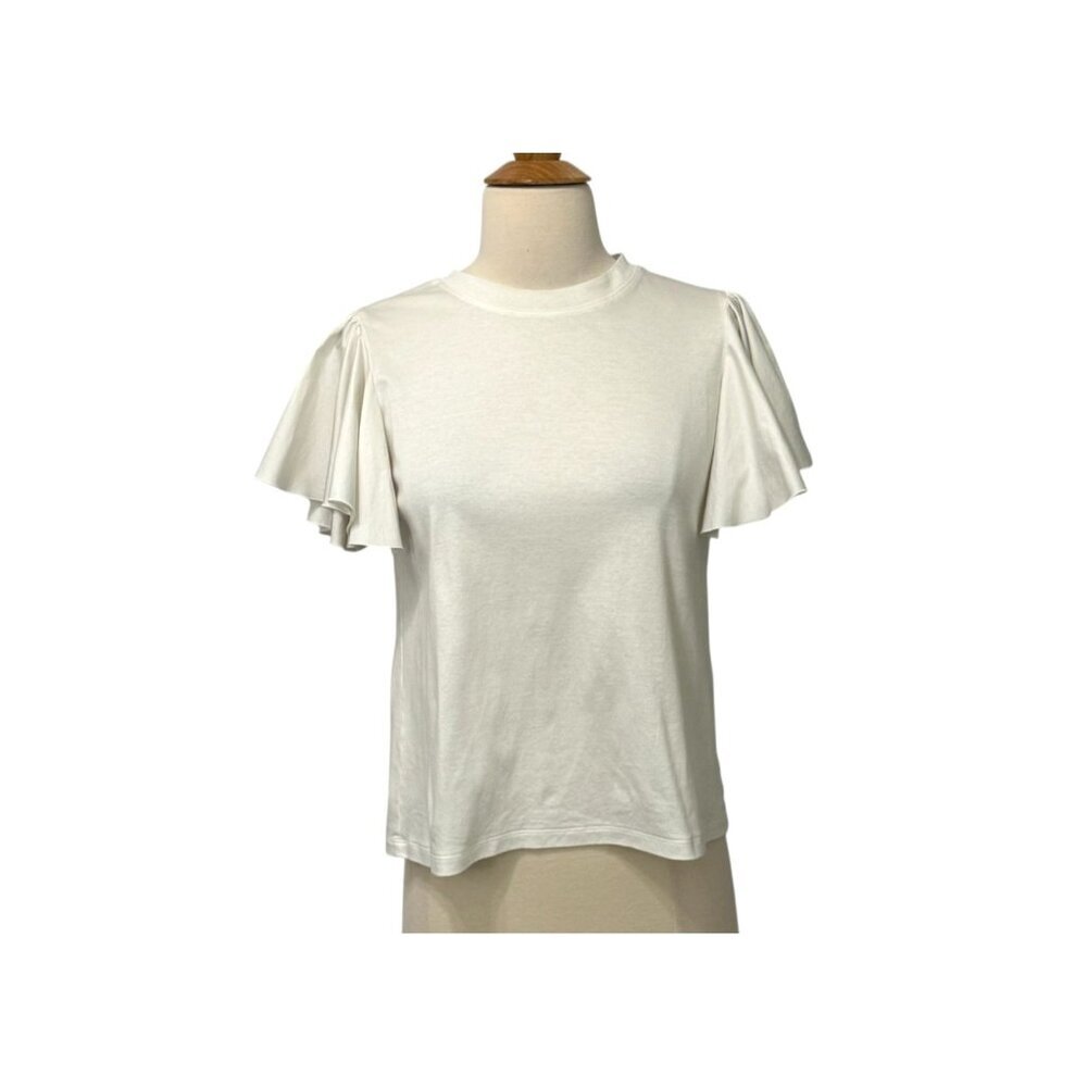 Adeam Ruffle Flutter Sleeve Ivory Cotton Top Elegant Minimalist Style EUC Size S